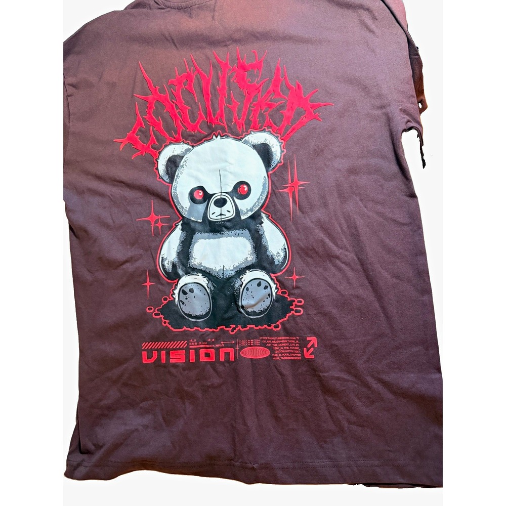 GSTR Bear Graphic Cotton Knit Crew Neck Short Sleeve T-Shirt Black M